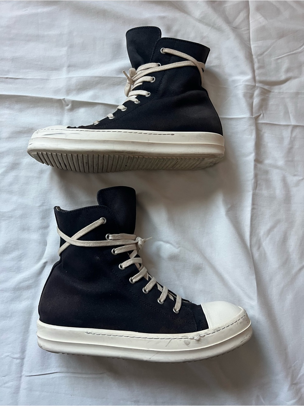 Rick Owens Black Drkshdw High-Top Sneakers with White Sole & Laces